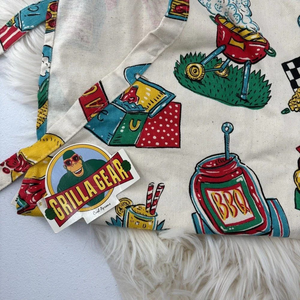 Vintage NWT Grilla Gear Apron‎ Colorful Apron With Gorilla Pattern Canvas